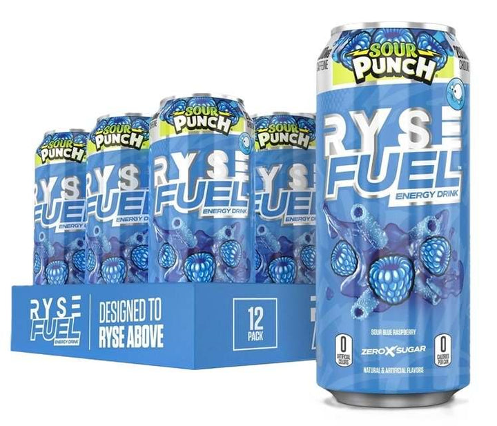 RYSE Fuel Energy Drink, Sour Blue Raspberry - 12 x 473 ml.