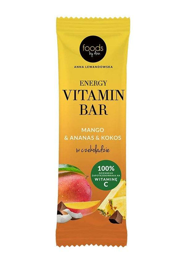 Levann Energy Vitamin Bar, Mango & Pineapple & Cocoa with Chocolate Coating - 15 x 35g