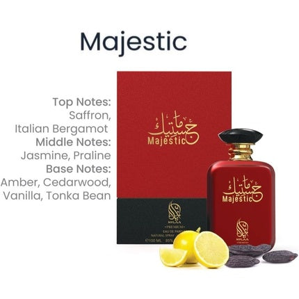 Majestic 100ml Perfume by Nylaa Rouge Blend of Woody Floral Aroma with Tonka Bean & Sweet Vanilla Unisex Eau De Parfum