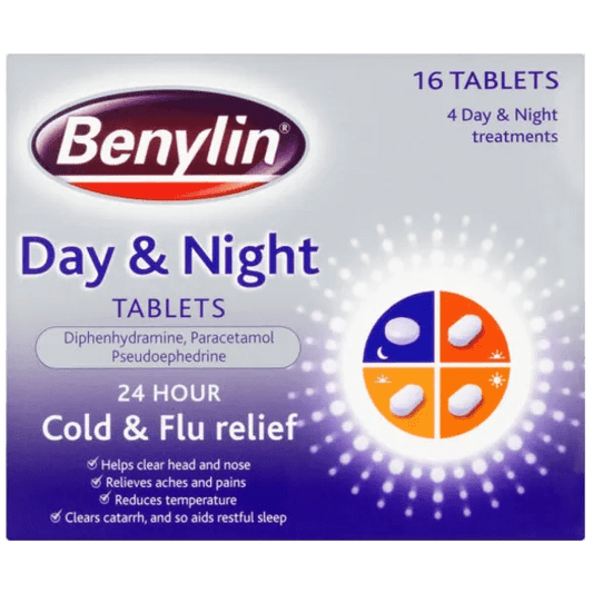 Benylin 24 Hour Cold & Flu Day & Night Tablets Pack of 16 - welzo