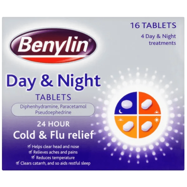 Benylin 24 Hour Cold & Flu Day & Night Tablets Pack of 16 - welzo