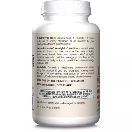 „Jarrow“ formulės acetil lcarnitine 500 mg 120 veganiškų kapsulių