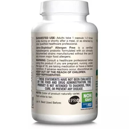 JARROW FORMULAS JARRODOPHILUS ALLERGEN FREE (probiótico) 10 bilhões de cápsulas de vegetação da CFU 60