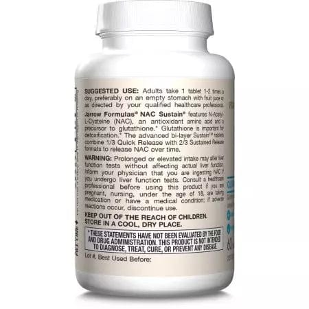 Jarrow Formulas NAC (NAcetylLCysteine) Sustain 600mg 60 Tablets