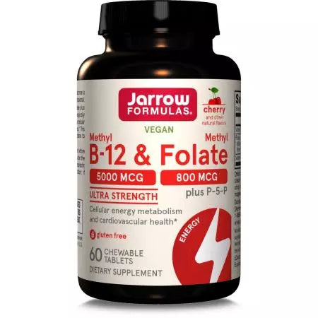 Jarrow formulas vitamīnu metilb12 un metilfolāts 60 ķiršu košļājamās tabletes