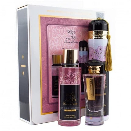 Rose Paris Night Gift Set by Ard Al Zaafaran 100ml Eau de Parfum 300ml Room Spray 250ml Body Spray