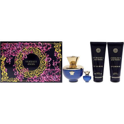 Versace Dylan Blue Pour Femme 4 Piece Gift Set: Eau De Parfum 100ml Shower Gel Body Lotion 5ml