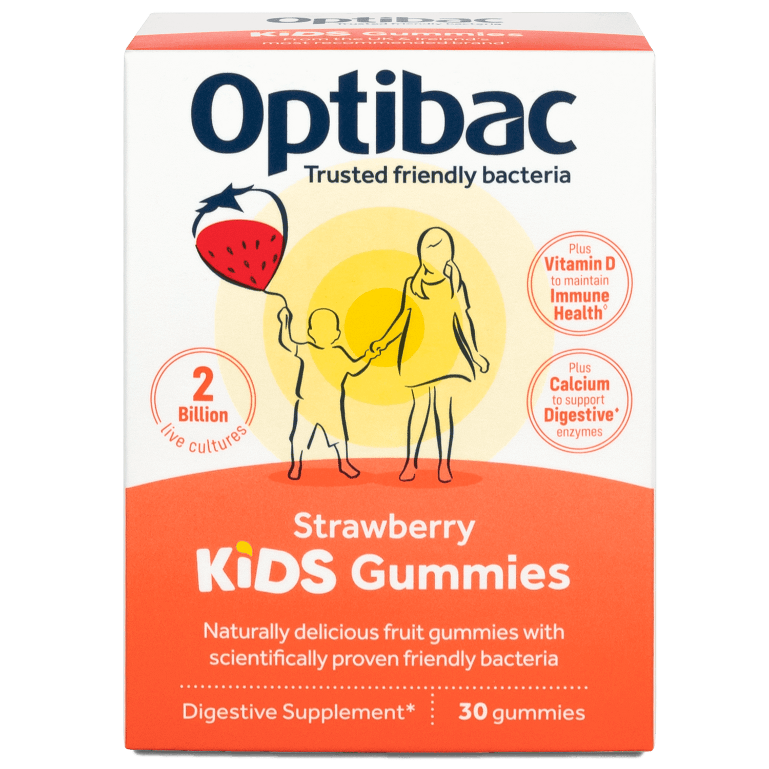 Kids Probiotics + Immune Support, 30 strawberry gummies - OptiBac - welzo