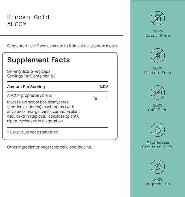 Kinoko Gold AHCC, Immune Support, 500mg, 60 Caps - Quality of Life Labs - welzo