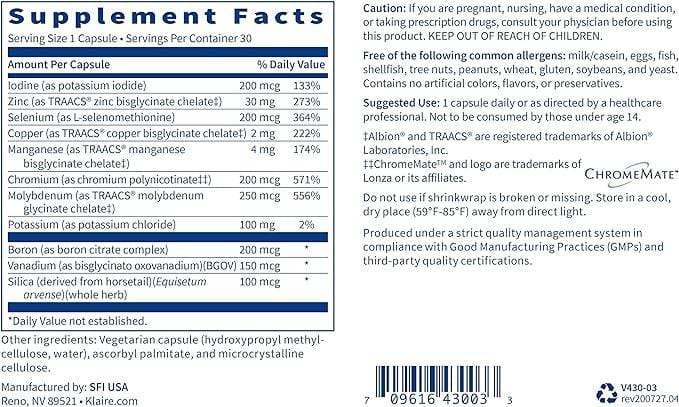 LDA Trace Mineral Complex, 30 Capsules - Klaire Labs - welzo