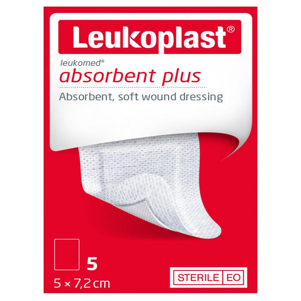 Leukoplast Leukomed Absorbent Plus Wound Dressing 5cm x 7.2cm Pack of 5 - welzo