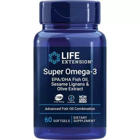 „Life Extension Super Omega3 EPA/DHA“ žuvų taukų sezamo lignanai ir alyvuogių ekstraktas 60 minkštųjų duobių