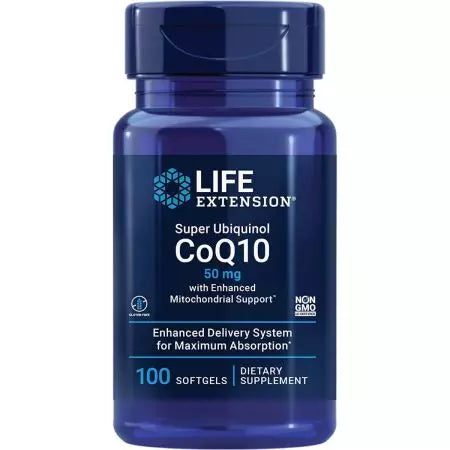 Extensión de la vida Super ubiquinol CoQ10 con soporte mitocondrial mejorado 50 mg 100 Softgels