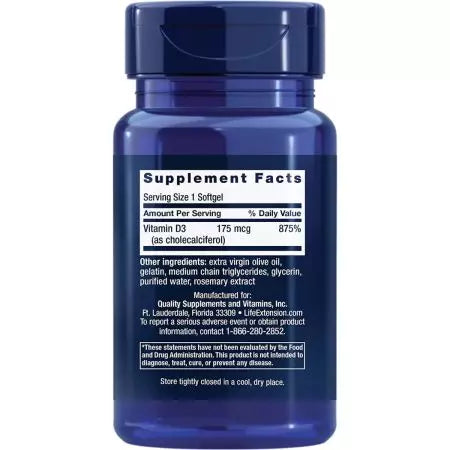 Dzīves pagarinājums vitamīns D3 175 mcg (7000 SV) 60 SoftGels