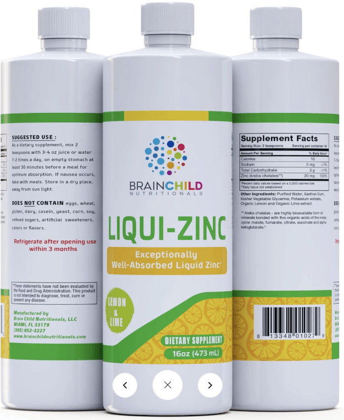 Liqui-Zinc Lemon & Lime (16 fl oz) 473ml - BrainChild Nutritionals - welzo