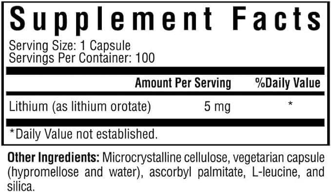 Lithium Orotate - 5 mg - 100 veg caps - Seeking Health - welzo