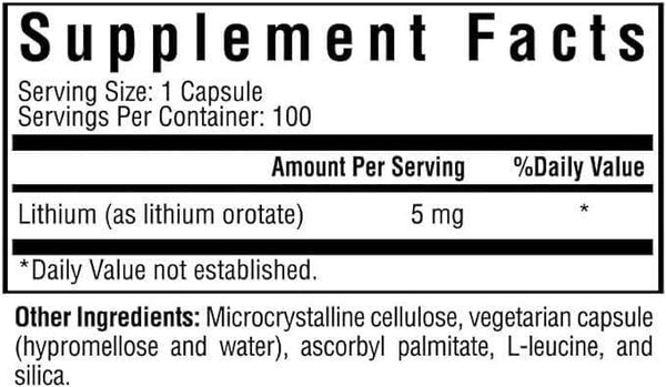 Lithium Orotate - 5 mg - 100 veg caps - Seeking Health - welzo