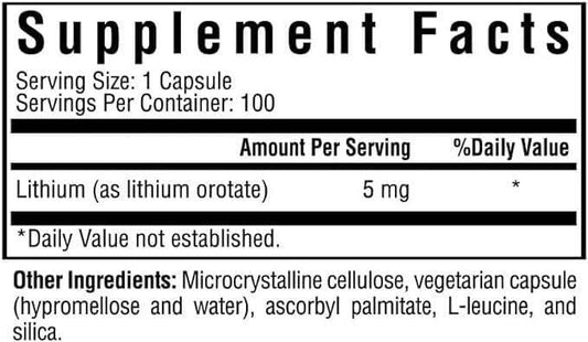 Lithium Orotate 5 mg 100 veg caps Seeking Health Welzo