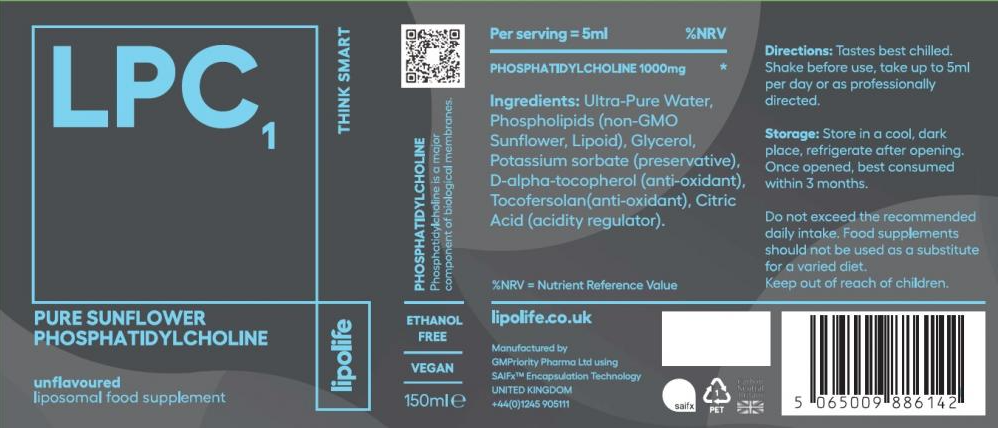 PC Pure (Sunflower) LPC1 150 ml - Lipolife