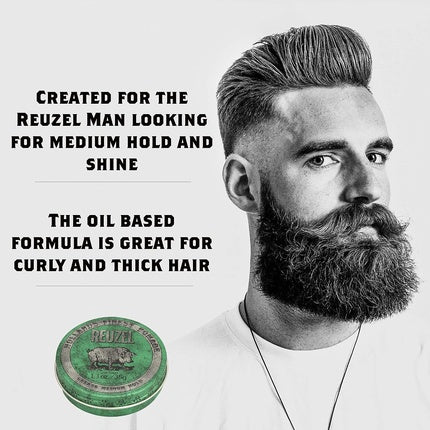 Reuzel Green Grease Medium Hold Pomade 1.3 Oz Green