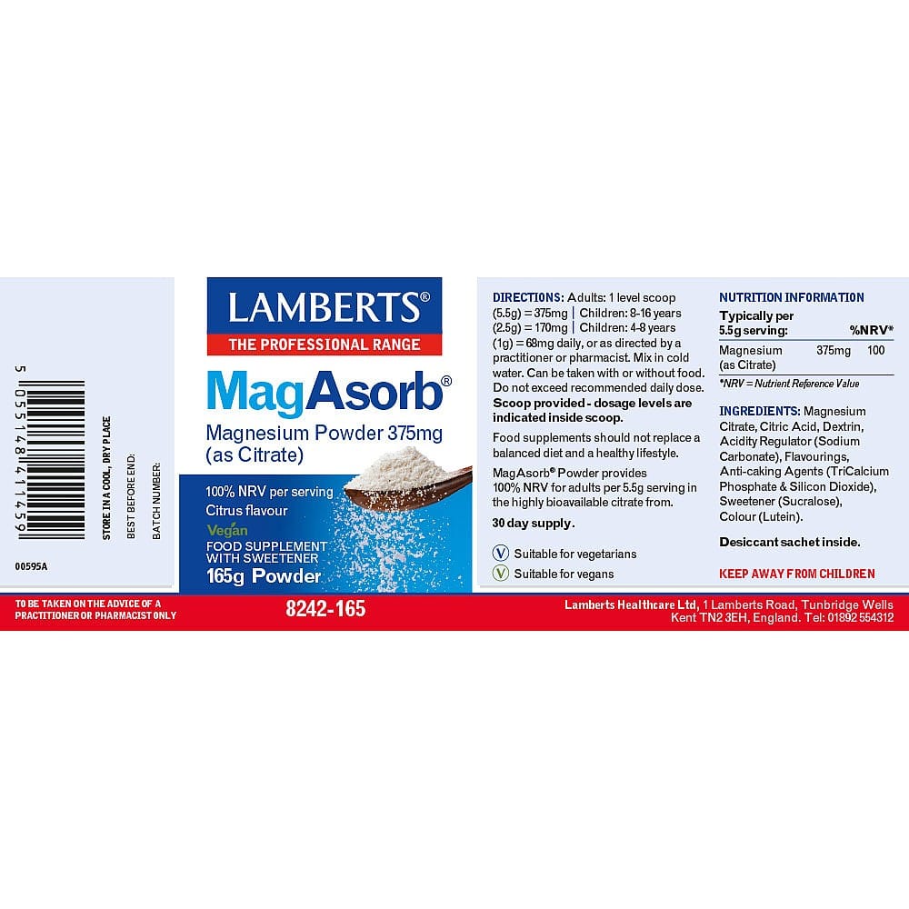 Lamberts MagAsorb Powder 375mg Magnesium – 165 g – image 5