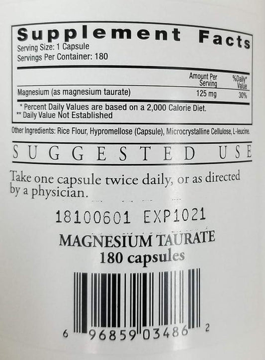 Magnesium Taurate, 180 Capsules - Cardiovascular Research - welzo