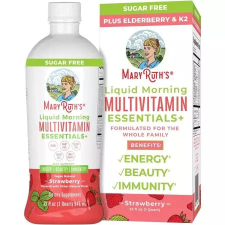 Maryruth Liquid Morning Multivitamin Essentials+, Strawberry, 32 oz (946 ml)