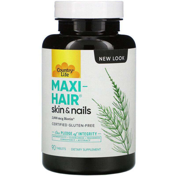 Maxi-Hair, Skin & Nails (2,000 mcg Biotin) 90 Tablets - Country Life - welzo