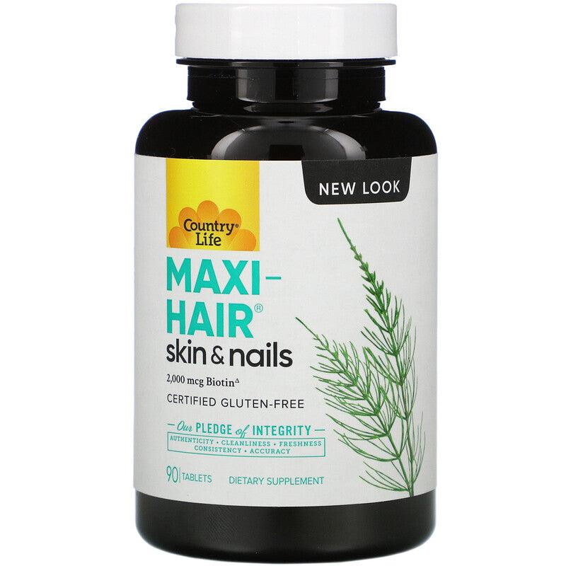 Maxi-Hair, Skin & Nails (2,000 mcg Biotin) 90 Tablets - Country Life - welzo