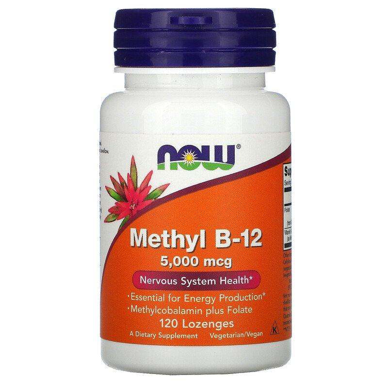 Methyl B12 5000mcg (Methylcobalamin Plus Folate) 120 Lozenges - Now Foods - welzo