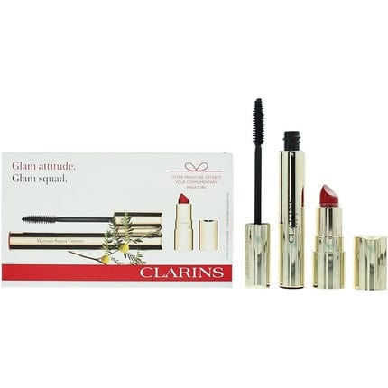 Clarins Glam Squad 2 Piece Gift Set Supra Volume Mascara 8ml Mini Joli Rouge