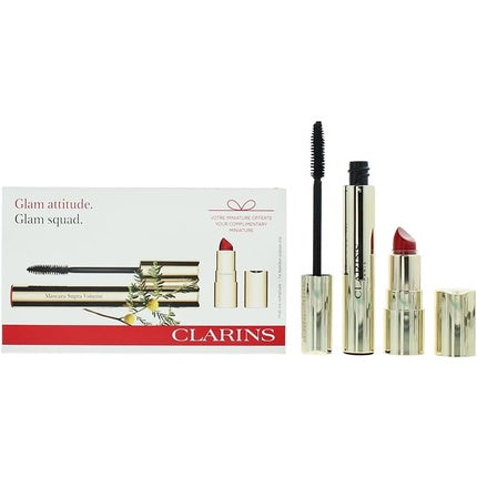 Clarins Glam Squad 2 Piece Gift Set Supra Volume Mascara 8ml Mini Joli Rouge