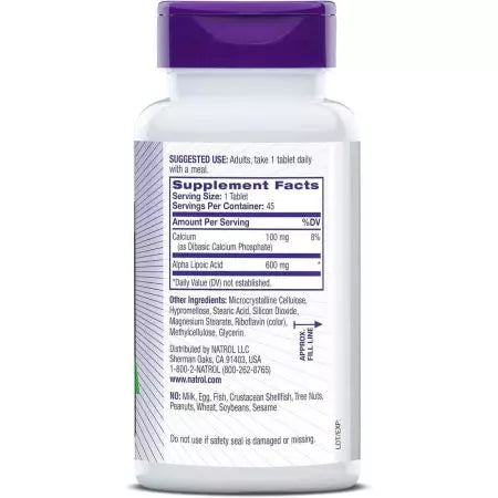 Natrol Alpha Lipoic Acid 600mg 45 Δισκία απελευθέρωσης χρόνου