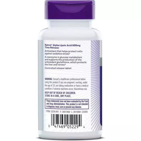 Acido lipoico alfa Natrol 600mg 45 compresse di rilascio del tempo