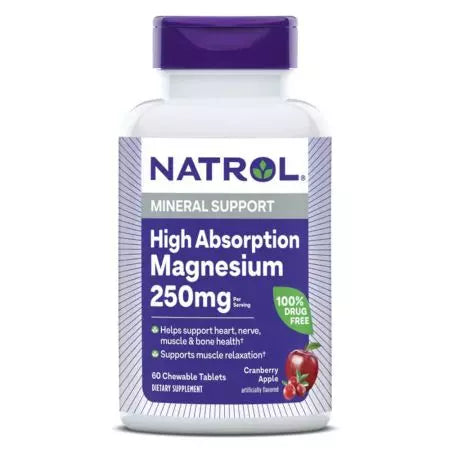 Natrol ad alto assorbimento magnesio 250mg 60 compresse masticabili