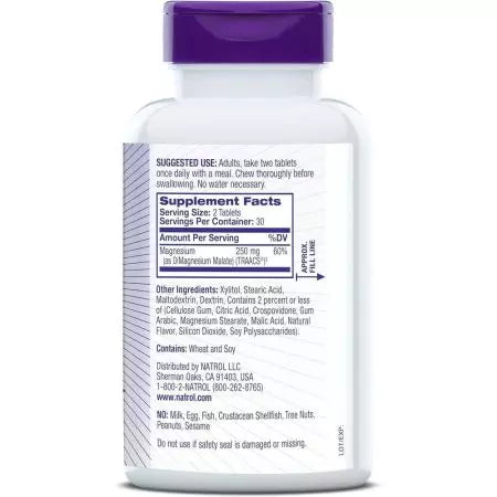 Natrol hög absorptionsmagnesium 250 mg 60 tuggtabletter