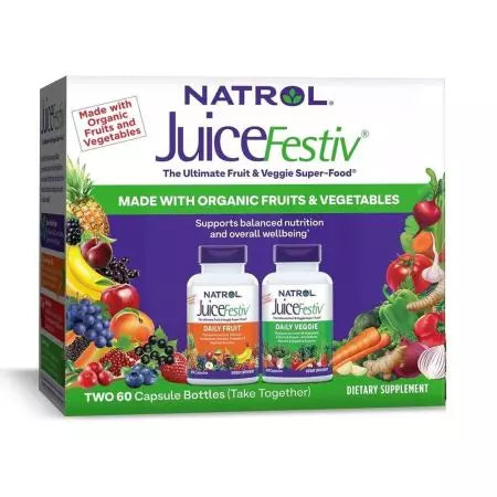 Natrol Juicefestiv, fructe zilnice și zilnic veggie 2 sticle, 60 de capsule fiecare