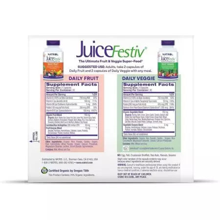 Natrol Juicefestiv, Daily Fruits & Daily Veggie 2 μπουκάλια, 60 κάψουλες το καθένα