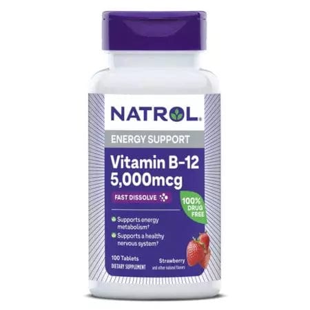 Natrol Vitamin B12 5,000mcg 100 Strawberry Tablets