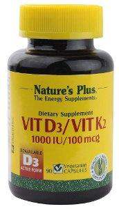 Nature's Plus Vit D3 (D-3)/Vit K2 1000 IU/100 mcg 90 Veggie Caps - welzo