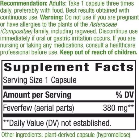 Nature's Way Feverfew Herb 380mg 180 cápsulas veganas