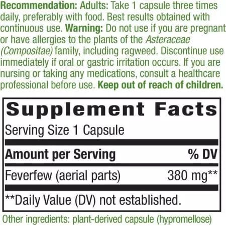 Nature's Way Feverfew Herb 380mg 180 Vegan Capsules