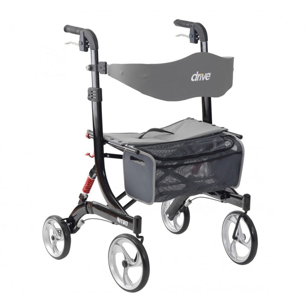 Drive Devilbiss Nitro Rollator with Seat – Lightweight Folding Walker with 10” Wheels & Adjustable Handles