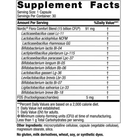 NORDIC Naturals Flora Nórdica Conforto Probiótico 15 bilhões de CFU 30 cápsulas