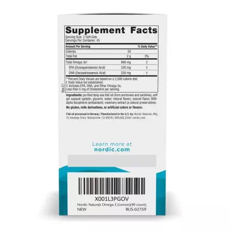 Nórdico Naturals Omega3 690mg 120 Fabor de limón Softgels