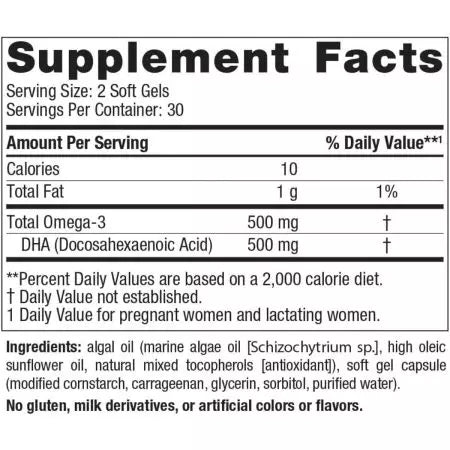 „Nordic Naturals“ veganiškas prenatalinis DHA 500 mg omega3 60 minkštųjų