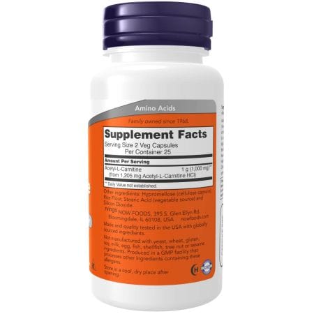 Now Foods AcetylLCarnitine 500 mg 50 Veg Capsules