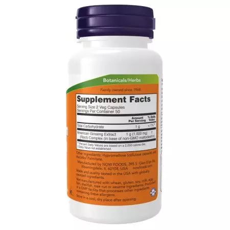 Now Foods American Ginseng Extract 500 mg 100 Veg Capsules