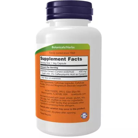 Ahora Foods Extracto de alcachofa 450 mg 90 cápsulas de verduras