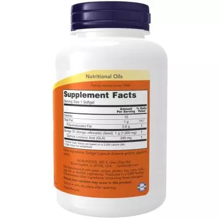 Now Foods Borage Oil 1000 mg with 240mg of GLA 120 Softgels